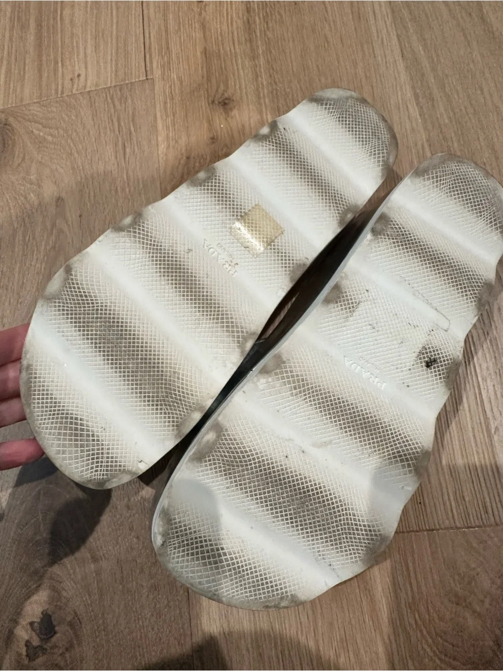 Prada Metallic Silver Saffiano Leather Slide Sandals